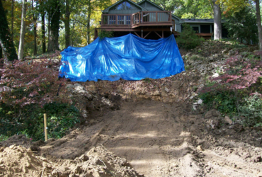 Erosion control fabric installation hillside